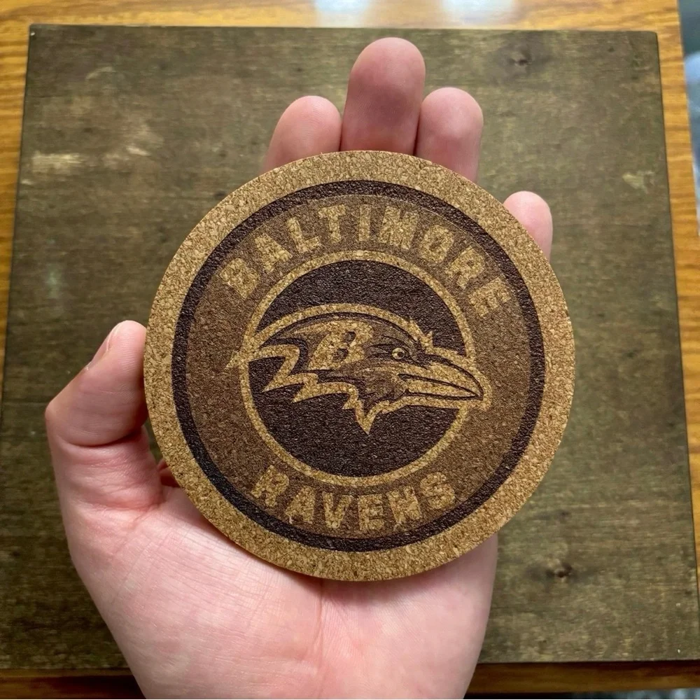 Baltimore Ravens Laser Engraved Cork Coasters Lot of 3